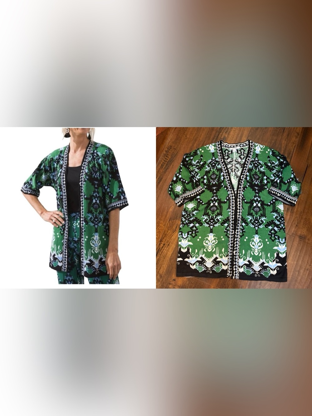 Chicos Kimono Cardigan Medium Open Front Short Sleeve Linen Blend Bohemian